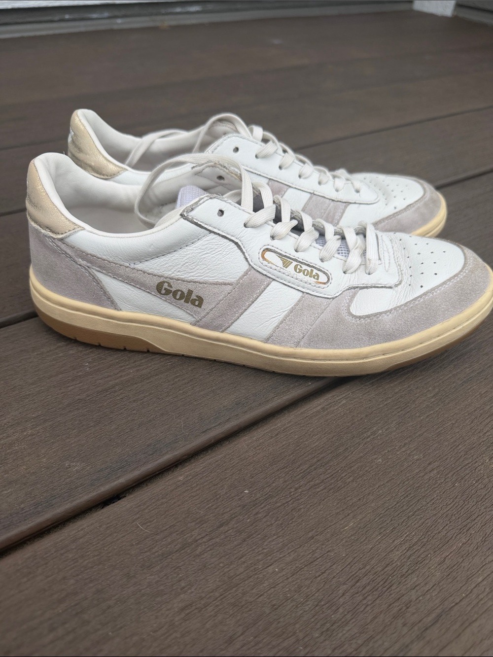 Gola White, Light Gray & Gold Retro Sneakers
